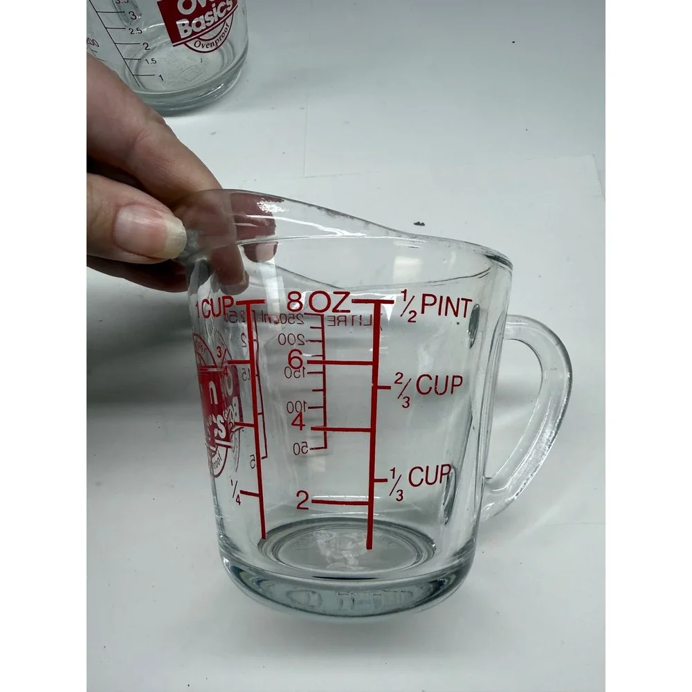 Anchor Hocking Oven Basics Glass Measuring Cup Lot 5pc Assorted Sizes Clear Red